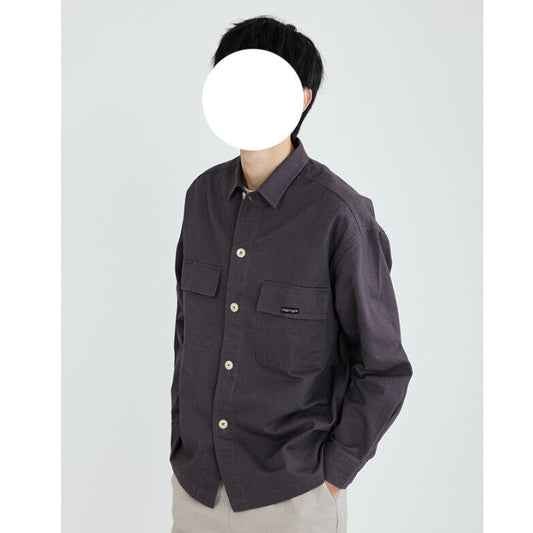 maoxiangshop Spring Autumn Men's Blouse Turn Down Collar Long-sleeved Pocket Fashion New Casual Solid Color Personality Wear Male Shirt Top