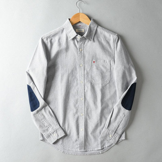 maoxiangshop  Spring Autumn Long Sleeve Shirt Men Turn-down Collar Single-breasted Patchwork Slim Fit Casual Shirt Streetwear