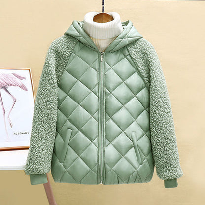 Thin light Down Cotton Jacket Female Short Coat Autumn Winter Women's New Hooded Loose Imitation lamb Wool Cotton Jacket C