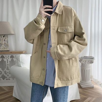 Autumn Denim Jacket Men's Fashion Retro Casual Multi-pocket Denim Jackets Mens Streetwear Loose Hip-hop Bomber Jacket Men