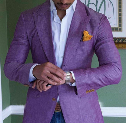 maoxiangshop Purple Men's Linen Suits Summer Beach Jacket Slim Fit Suits For Men Tuxedo Groom Suits For Men Wedding Groomsman 1 PC