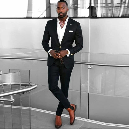 maoxiangshop Costume Black Wedding Tuxedos Peaked Lapel Slim Fit One Button Groom Wear Formal Party Prom Men Suit Blazer (Jacket+Pants)