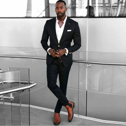 maoxiangshop Costume Black Wedding Tuxedos Peaked Lapel Slim Fit One Button Groom Wear Formal Party Prom Men Suit Blazer (Jacket+Pants)