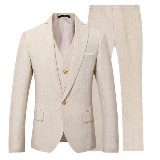 Mens 3 Piece Linen Suit Set Blazer Jacket Tux Vest Suit Pants Formal Business New