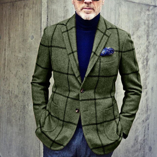 maoxiangshop Men Plaid Blazer Jackets Short Coat Single Breasted Full Sleeve Vintage Autumn Winter Fashion Men's Blazers Jacket
