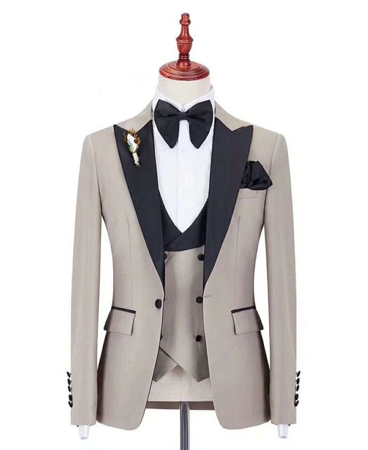 Custom Made Groomsmen Gold Groom Tuxedos Mandarin Lapel Men Suits Wedding Best Man Blazer (Jacket + Pants ) C586