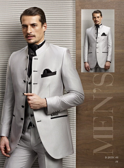 Groom Tuxedos Best Man Groomsmen Tailcoat Wedding Men Suits Notch Lapel Performance Suit Black White Jacket+Pants+Tie+Vest