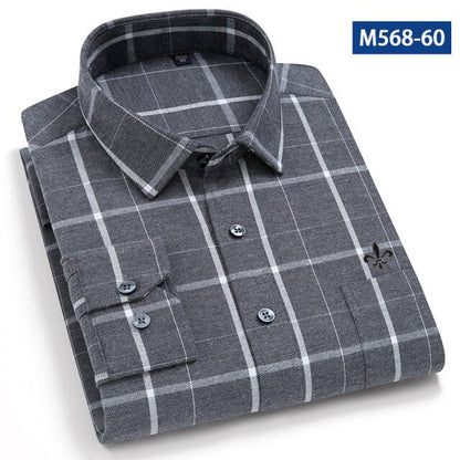 maoxiangshop Camisa Social Masculina Men's Cotton Plaid Casual Shirt Pocket Long Sleeve Standard-fit Comfortable Shirts Slim Fit