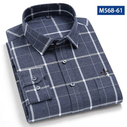maoxiangshop Camisa Social Masculina Men's Cotton Plaid Casual Shirt Pocket Long Sleeve Standard-fit Comfortable Shirts Slim Fit