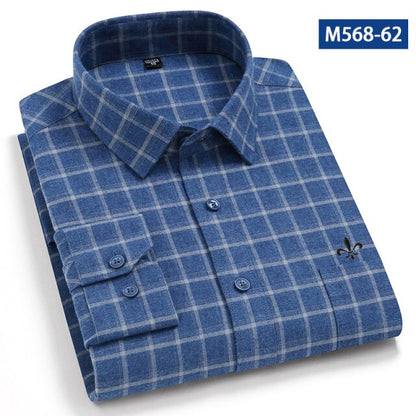 maoxiangshop Camisa Social Masculina Men's Cotton Plaid Casual Shirt Pocket Long Sleeve Standard-fit Comfortable Shirts Slim Fit