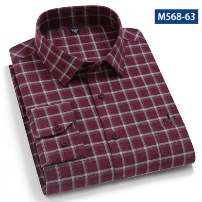 maoxiangshop Camisa Social Masculina Men's Cotton Plaid Casual Shirt Pocket Long Sleeve Standard-fit Comfortable Shirts Slim Fit
