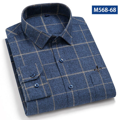 maoxiangshop Camisa Social Masculina Men's Cotton Plaid Casual Shirt Pocket Long Sleeve Standard-fit Comfortable Shirts Slim Fit
