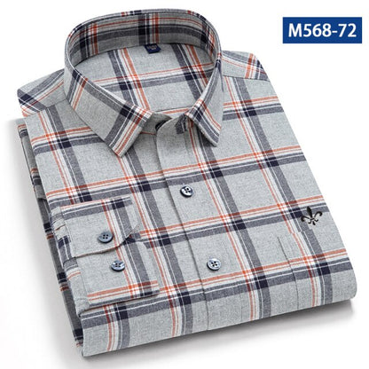 maoxiangshop Camisa Social Masculina Men's Cotton Plaid Casual Shirt Pocket Long Sleeve Standard-fit Comfortable Shirts Slim Fit