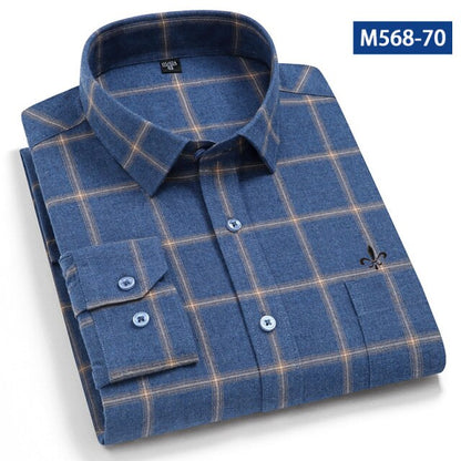 maoxiangshop Camisa Social Masculina Men's Cotton Plaid Casual Shirt Pocket Long Sleeve Standard-fit Comfortable Shirts Slim Fit