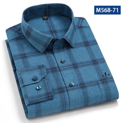 maoxiangshop Camisa Social Masculina Men's Cotton Plaid Casual Shirt Pocket Long Sleeve Standard-fit Comfortable Shirts Slim Fit