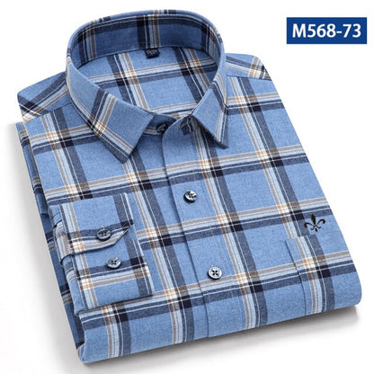 maoxiangshop Camisa Social Masculina Men's Cotton Plaid Casual Shirt Pocket Long Sleeve Standard-fit Comfortable Shirts Slim Fit