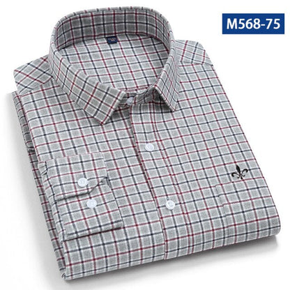 maoxiangshop Camisa Social Masculina Men's Cotton Plaid Casual Shirt Pocket Long Sleeve Standard-fit Comfortable Shirts Slim Fit