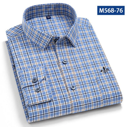 maoxiangshop Camisa Social Masculina Men's Cotton Plaid Casual Shirt Pocket Long Sleeve Standard-fit Comfortable Shirts Slim Fit