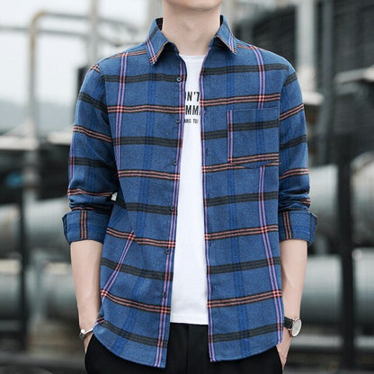 Leisure Spring and Autumn New Men's Shirt Leisure Plaid Long Sleeve Shirt Fashion Trend Top Personalized Shirt Men's Wear