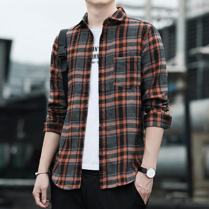 Leisure Spring and Autumn New Men's Shirt Leisure Plaid Long Sleeve Shirt Fashion Trend Top Personalized Shirt Men's Wear