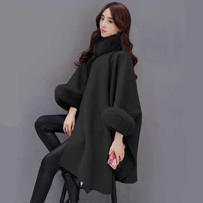 Winter Fake Fur Coat Women's Poncho Jacket Plus Size Bat Sleeve Warm Cape Overcoat Long Cloak Outwear Casual Shawl Female 5XL