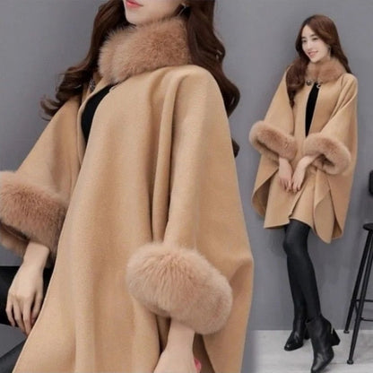 Winter Fake Fur Coat Women's Poncho Jacket Plus Size Bat Sleeve Warm Cape Overcoat Long Cloak Outwear Casual Shawl Female 5XL