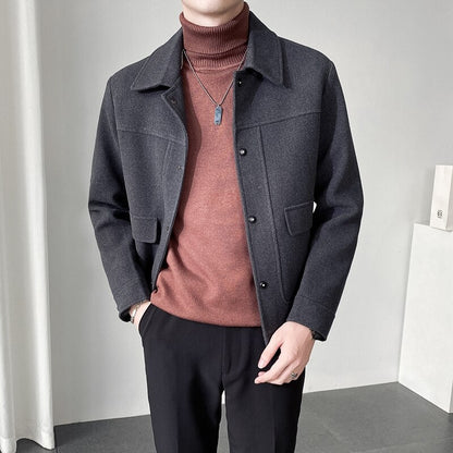 maoxiangshop High Quality Winter Solid Color Woolen Jacket Men Casual Business Trench Coat All-match Social Men Clothing Streetwear Overcoat