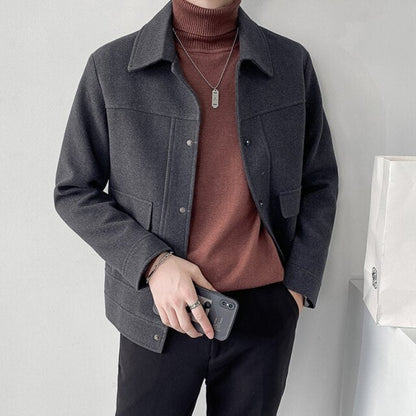 maoxiangshop High Quality Winter Solid Color Woolen Jacket Men Casual Business Trench Coat All-match Social Men Clothing Streetwear Overcoat