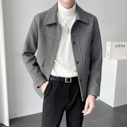maoxiangshop High Quality Winter Solid Color Woolen Jacket Men Casual Business Trench Coat All-match Social Men Clothing Streetwear Overcoat