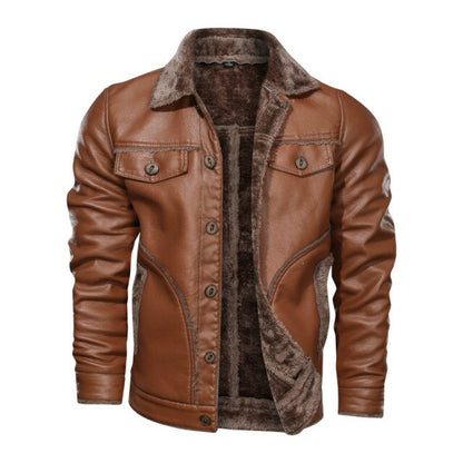 Winter Men's PU Leather Jacket Casual Male Thick Fur Thermal Leather Coats Men Fur Collar Motorcycle Leather Down Jackets 8XL