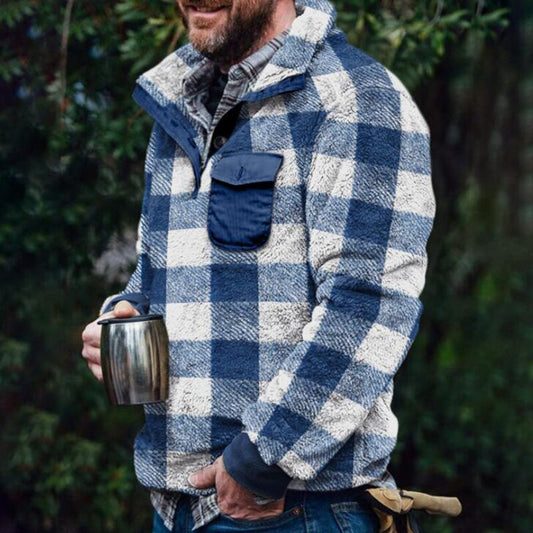 maoxiangshop Mens Buttons Lapel Thick Parkas Jackets Streetwear Hip Hop Plaid Print Fleece Warm Full Pullover Coats Fashion Harajuku Outwear