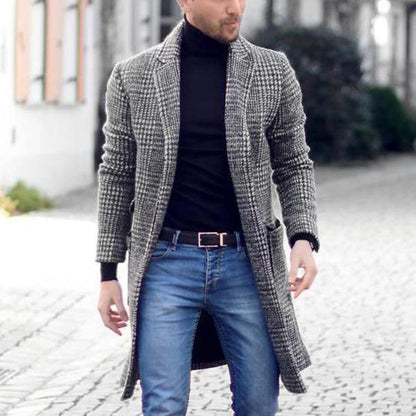 High autumn and winter warm men's retro fashion boutique single-breasted coat long wool coat casual business coat