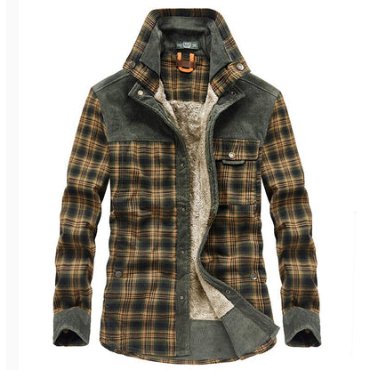 Men's Shirt Winter Padded Warm Green Plaid Flannel Long Sleeve New Man Shirts Fashion Vintage Clothing