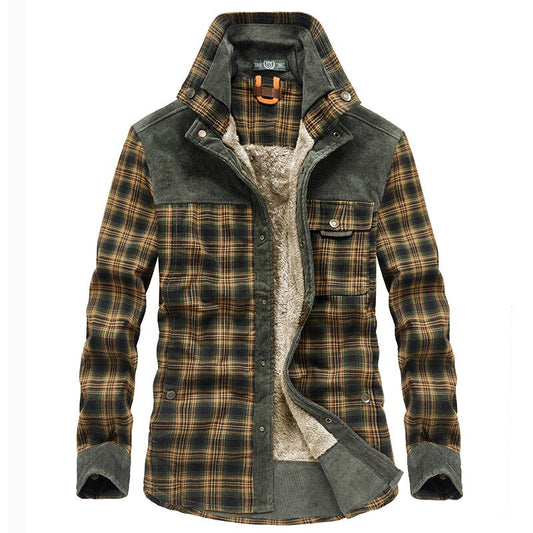 Men's Shirt Winter Padded Warm Green Plaid Flannel Long Sleeve New Man Shirts Fashion Vintage Clothing