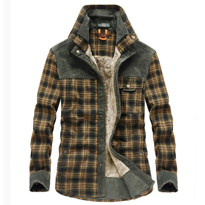 Men's Shirt Winter Padded Warm Green Plaid Flannel Long Sleeve New Man Shirts Fashion Vintage Clothing