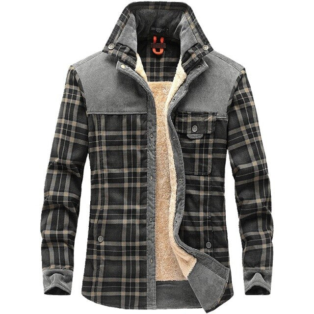 Men's Shirt Winter Padded Warm Green Plaid Flannel Long Sleeve New Man Shirts Fashion Vintage Clothing