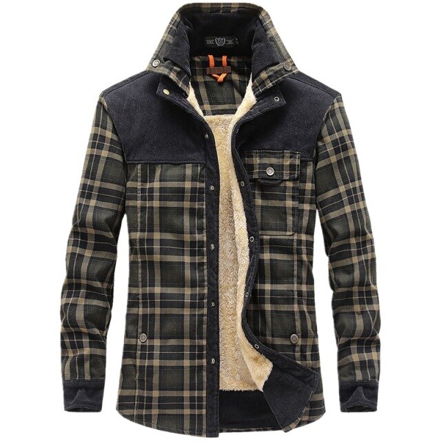 Men's Shirt Winter Padded Warm Green Plaid Flannel Long Sleeve New Man Shirts Fashion Vintage Clothing