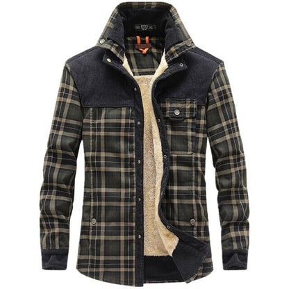 Men's Shirt Winter Padded Warm Green Plaid Flannel Long Sleeve New Man Shirts Fashion Vintage Clothing