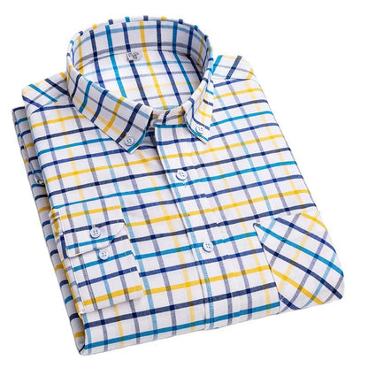 Long Sleeved Casual Shirts Men Cotton Oxford Checked Regular Fit Striped Shirt Plaid Business Mens Solid  Classic Man's Clothing
