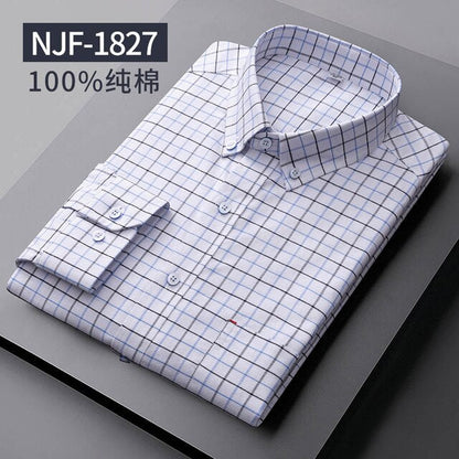 Long Sleeved Casual Shirts Men Cotton Oxford Checked Regular Fit Striped Shirt Plaid Business Mens Solid  Classic Man's Clothing