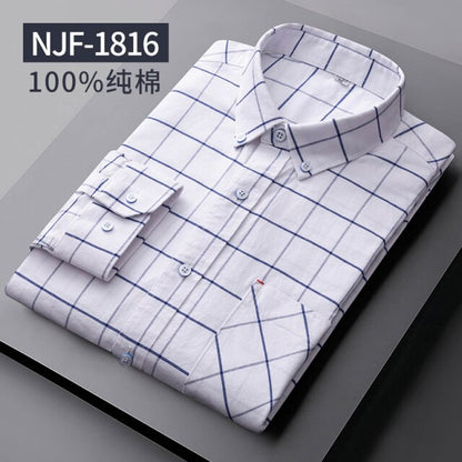 Long Sleeved Casual Shirts Men Cotton Oxford Checked Regular Fit Striped Shirt Plaid Business Mens Solid  Classic Man's Clothing