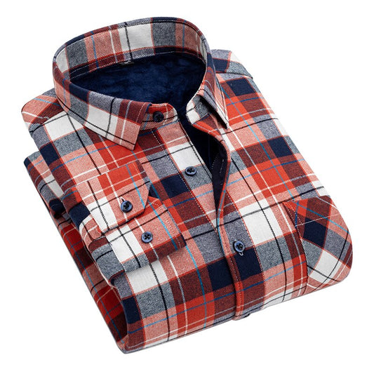 AOLIWEN Flannel 100% Cotton Plus Velvet Thick Long Sleeve Warm Shirts For Men Casual Warm Clothes Men Plaid Cold Proof Shirts