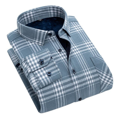 AOLIWEN Flannel 100% Cotton Plus Velvet Thick Long Sleeve Warm Shirts For Men Casual Warm Clothes Men Plaid Cold Proof Shirts