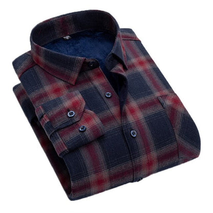 AOLIWEN Flannel 100% Cotton Plus Velvet Thick Long Sleeve Warm Shirts For Men Casual Warm Clothes Men Plaid Cold Proof Shirts