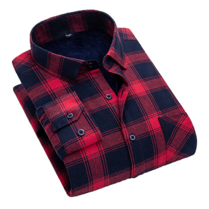 Men New 100% Cotton Plus Velvet Flannel Long Sleeve Check Shirts Men Casual Warm Clothes Winter Thick Warm Shirts