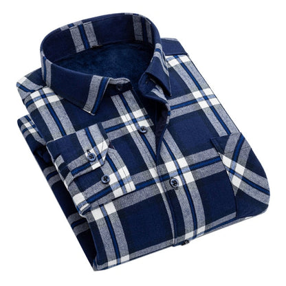 Men New 100% Cotton Plus Velvet Flannel Long Sleeve Check Shirts Men Casual Warm Clothes Winter Thick Warm Shirts