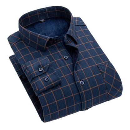Men New 100% Cotton Plus Velvet Flannel Long Sleeve Check Shirts Men Casual Warm Clothes Winter Thick Warm Shirts