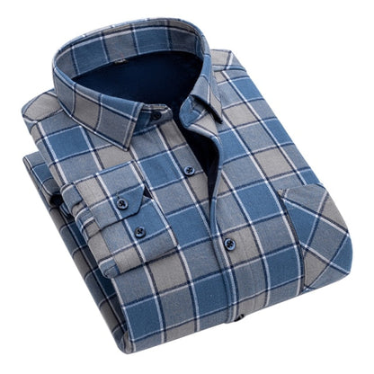 Men New 100% Cotton Plus Velvet Flannel Long Sleeve Check Shirts Men Casual Warm Clothes Winter Thick Warm Shirts