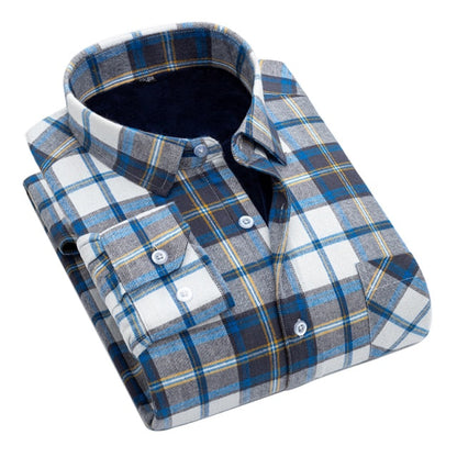 Men New 100% Cotton Plus Velvet Flannel Long Sleeve Check Shirts Men Casual Warm Clothes Winter Thick Warm Shirts