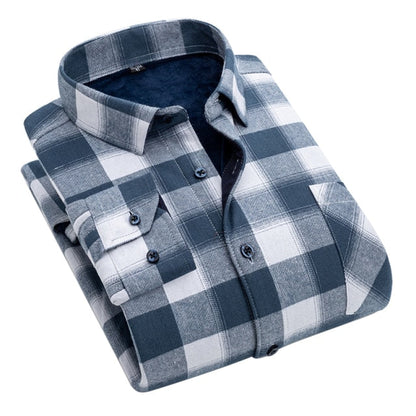 Men New 100% Cotton Plus Velvet Flannel Long Sleeve Check Shirts Men Casual Warm Clothes Winter Thick Warm Shirts